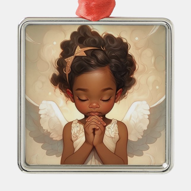 Ornamento De Metal Oração do Anjo Negro para a Serenidade de Natal (Frente)