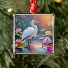 Ornamento De Metal Orange Billed White Heron Fantasy Bird