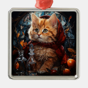 ORNAMENTO DE METAL ORANGE DE NATAL DE VIDRO PEDAÇADO POR KITTEN