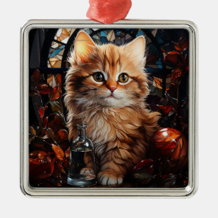 ORNAMENTO DE METAL ORANGE DE NATAL DE VIDRO PEDAÇADO POR KITTEN