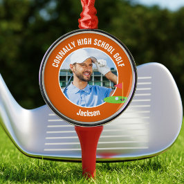 Ornamento De Metal Orange Golfer Photo Custom Golf Team Christmas
