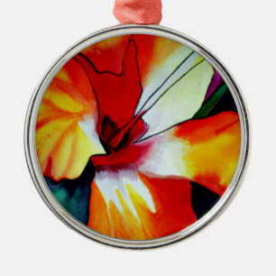 Ornamento De Metal Orange Hibiscus flor tropical aquarela