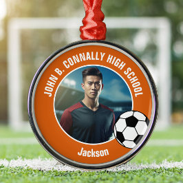 Ornamento De Metal Orange Soccer Player Photo High School Christmas