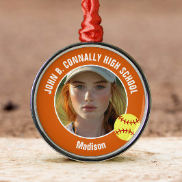 Ornamento De Metal Orange Softball Player Photo High School Christmas
