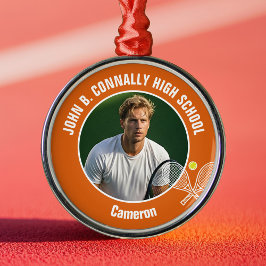 Ornamento De Metal Orange Tennis Player Photo High School Christmas