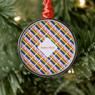 Ornamento De Metal Orgulho Gay Personalizado LGBTQ Azulejado Redondo