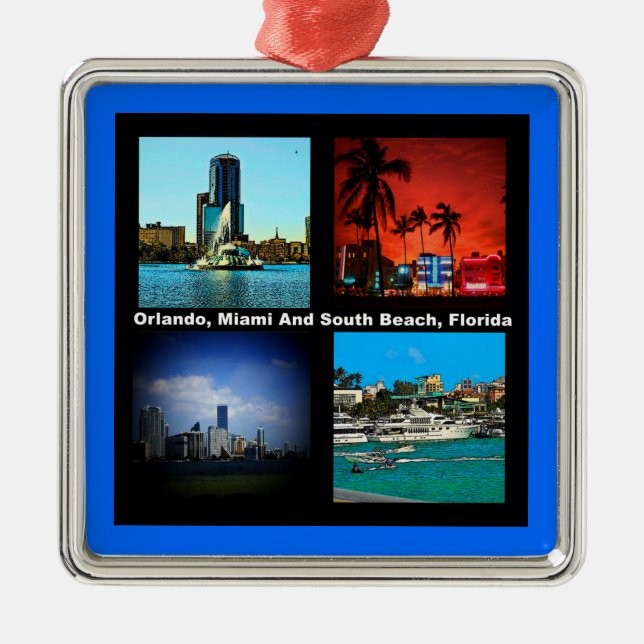 Ornamento De Metal Orlando, Miami, South Beach Collage (Frente)