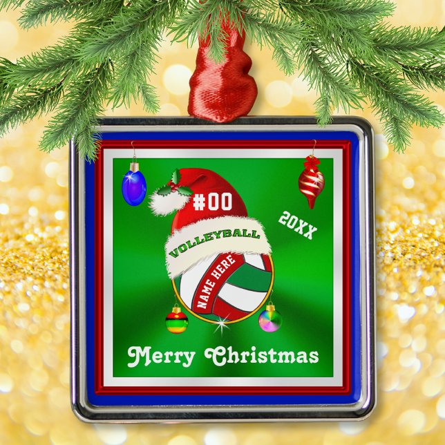Ornamento De Metal Ornações de Voleibol Personalizadas, Nome, Número (Volleyball Christmas Ornament. Volleyball Christmas gifts. Volleyball ornament. Volleyball gifts.)