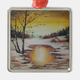 Ornamento De Metal Ornament Ann Hayes pintando cena de inverno