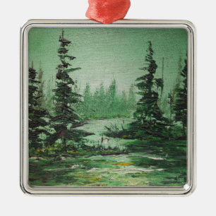 Ornamento De Metal Ornament Ann Hayes Pintando Floresta Verde