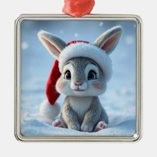 Ornamento De Metal Ornament Bunny do Santa Hat