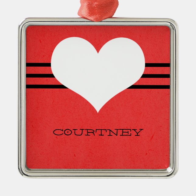Ornamento De Metal Ornament Red Modern Heart (Frente)