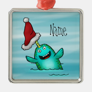 Ornamento De Metal Ornamento, papai noel bonito de Narwhal do modelo