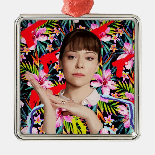 Ornamento De Metal Orphan Black | Alison - Padrão Floral (Frente)