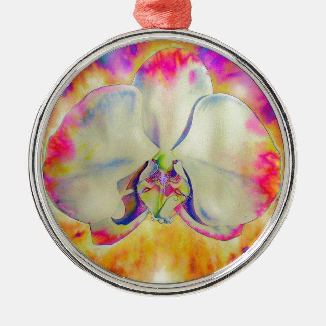 Ornamento De Metal Orquídea rosa, florais de aquarelas surreais (Frente)