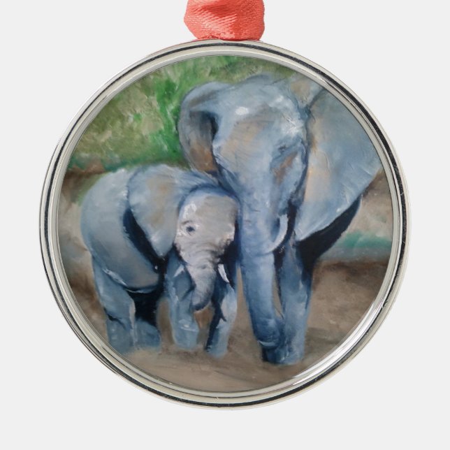 Ornamento De Metal Os elefantes serem de mãe e bebê (Frente)