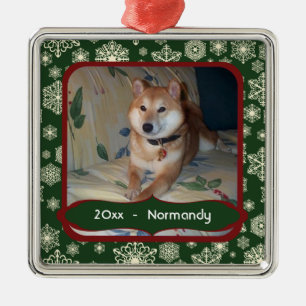 Ornamento De Metal Os flocos de neve de Forest Green personalizaram o