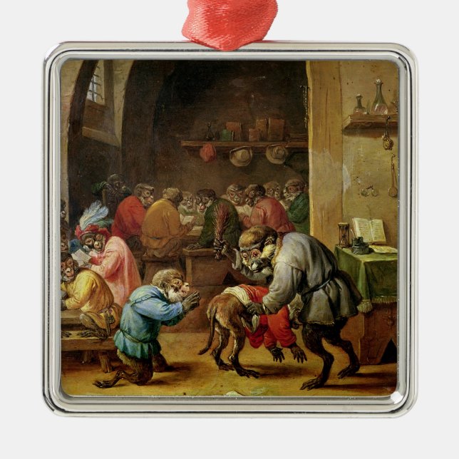 Ornamento De Metal Os macacos na escola (Frente)