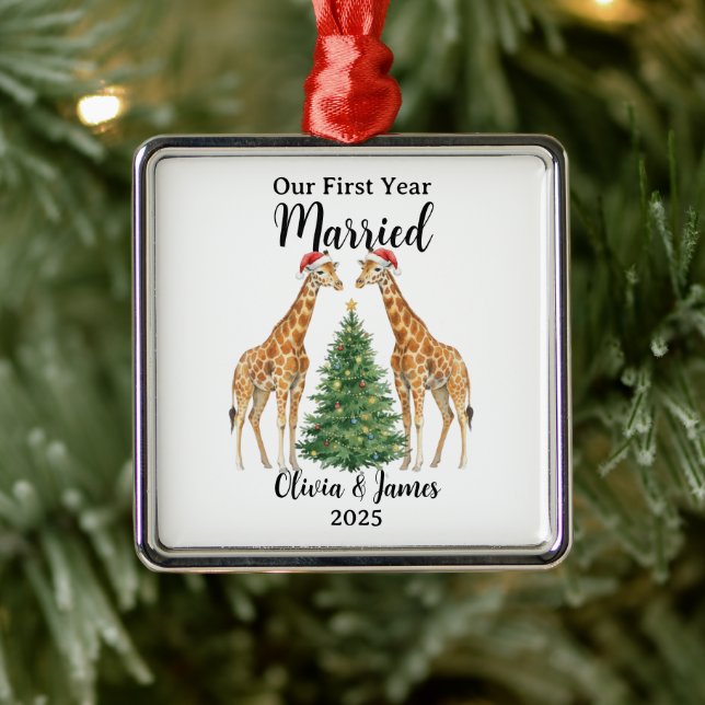 Ornamento De Metal Our First Year Married Goose Custom Christmas (Árvore)