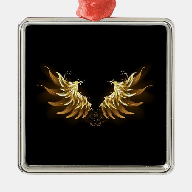 Ornamento De Metal Ouro Angel Wings sobre fundo preto (Frente)