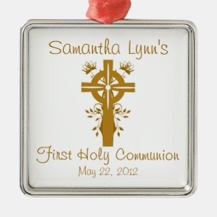 Ornamento De Metal Ouro Cross First Holy Communautment Favor