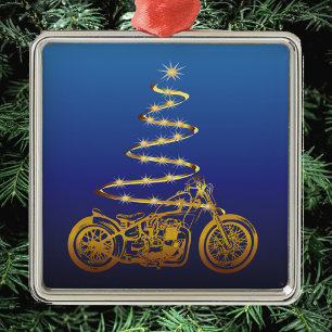 Ornamento De Metal Ouro e azul de árvore de natal de motocicletas