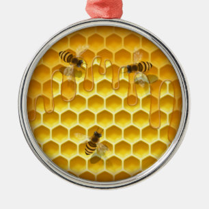 Ornamento De Metal Ouro Honeycomb com abelhas Personalizáveis