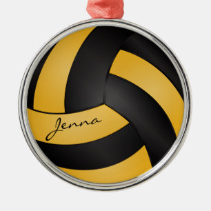 Ornamento De Metal Ouro Personaliza o Voleibol Amarelo e Preto