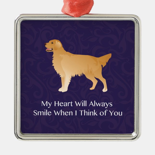 Ornamento De Metal Ouro Retriever - Pet Memorial - Pensando em Você (Frente)