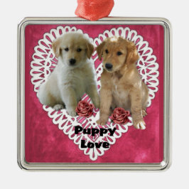 Ornamento De Metal Ouro Retriever Puppies Dias de os namorados