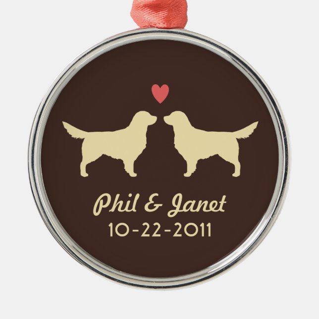 Ornamento De Metal Ouro Retriever Silhuettes Cães Personalizado Casal (Frente)