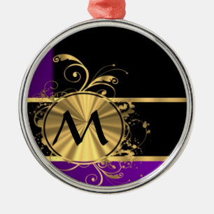 Ornamento De Metal Ouro roxo e monograma negro