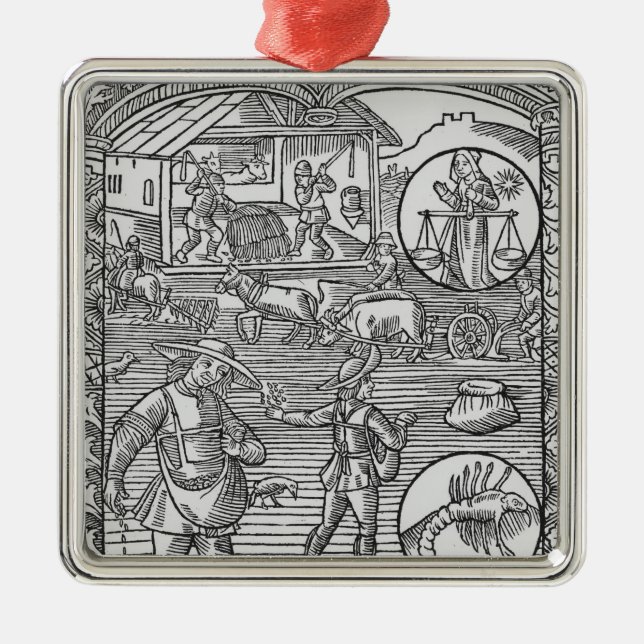 Ornamento De Metal Outubro, sementeira, ploughing e threshing, (Frente)