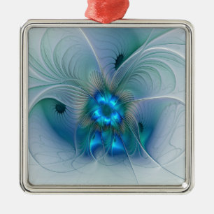 Ornamento De Metal Ovinas de Pé, Fractal Turquesa Azul Abstrato
