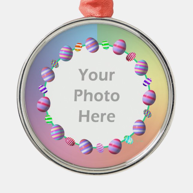 Ornamento De Metal Ovos de Páscoa pintados (fotograma redonda) (Frente)