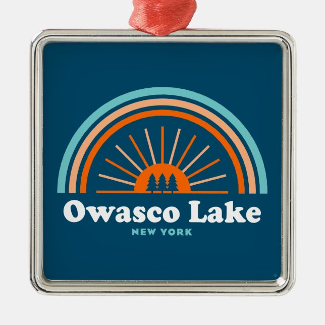 Ornamento De Metal Owasco Lake New York Rainbow (Frente)