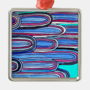 Ornamento De Metal Padrão azul-aquário das ondas do oceano