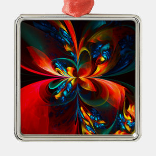 Ornamento De Metal Padrão Azul Laranja-Abstrato Floral Moderno #14