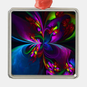 Ornamento De Metal Padrão Azul Vermelho Abstrato Floral Moderno #15