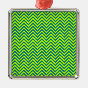 Ornamento De Metal Padrão Chevron Teal E Verde limão