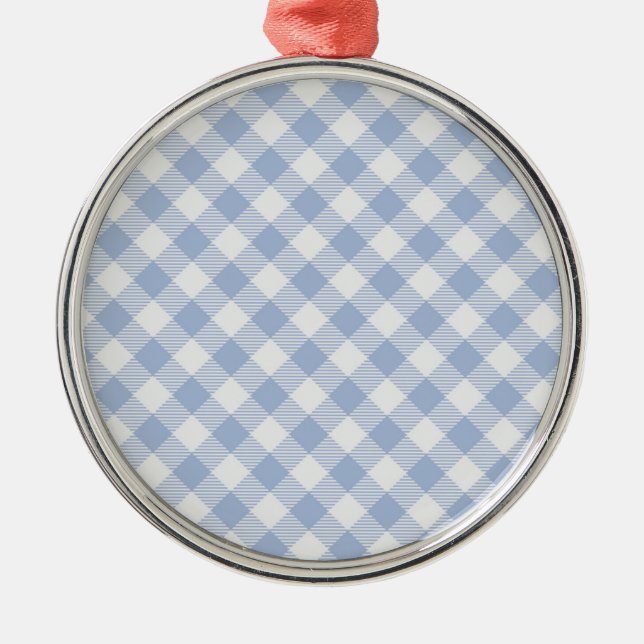 Ornamento De Metal Padrão clássico Gingham azul verificado (Frente)