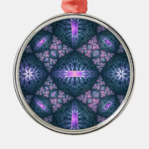 Ornamento De Metal Padrão de Arte Fractal 3D Turquesa Roxo Rosa