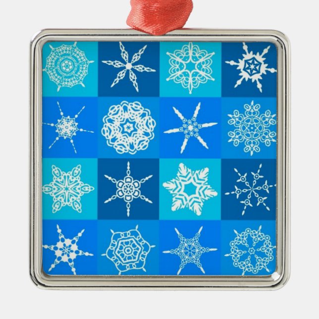 Ornamento De Metal Padrão de Flocos de Neve Azul (Frente)