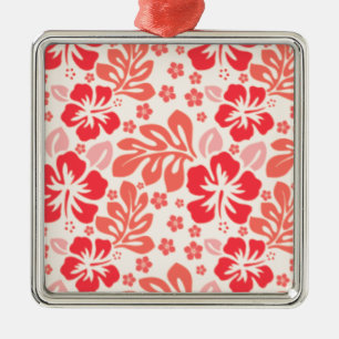 Ornamento De Metal Padrão de hibiscos laranja e vermelho - Havaí!