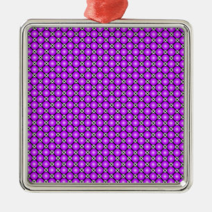 Ornamento De Metal Padrão de Latice Preta de Pontos Rosa Magenta