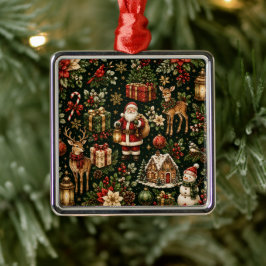 Ornamento De Metal Padrão de Natal de Luxo Vintage Premium