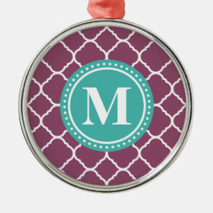 Ornamento De Metal Padrão de Quatrefoil Azul-Azul-Aqua