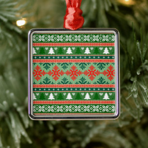 Ornamento De Metal Padrão de tricô de Natal