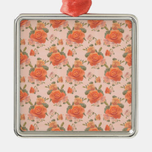 Ornamento De Metal padrão floral de rosa laranja cor-de-rosa casament