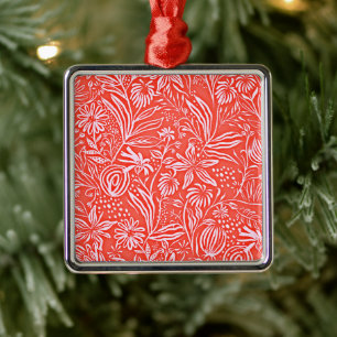 Ornamento De Metal Padrão Floral Favorito, Vermelho,